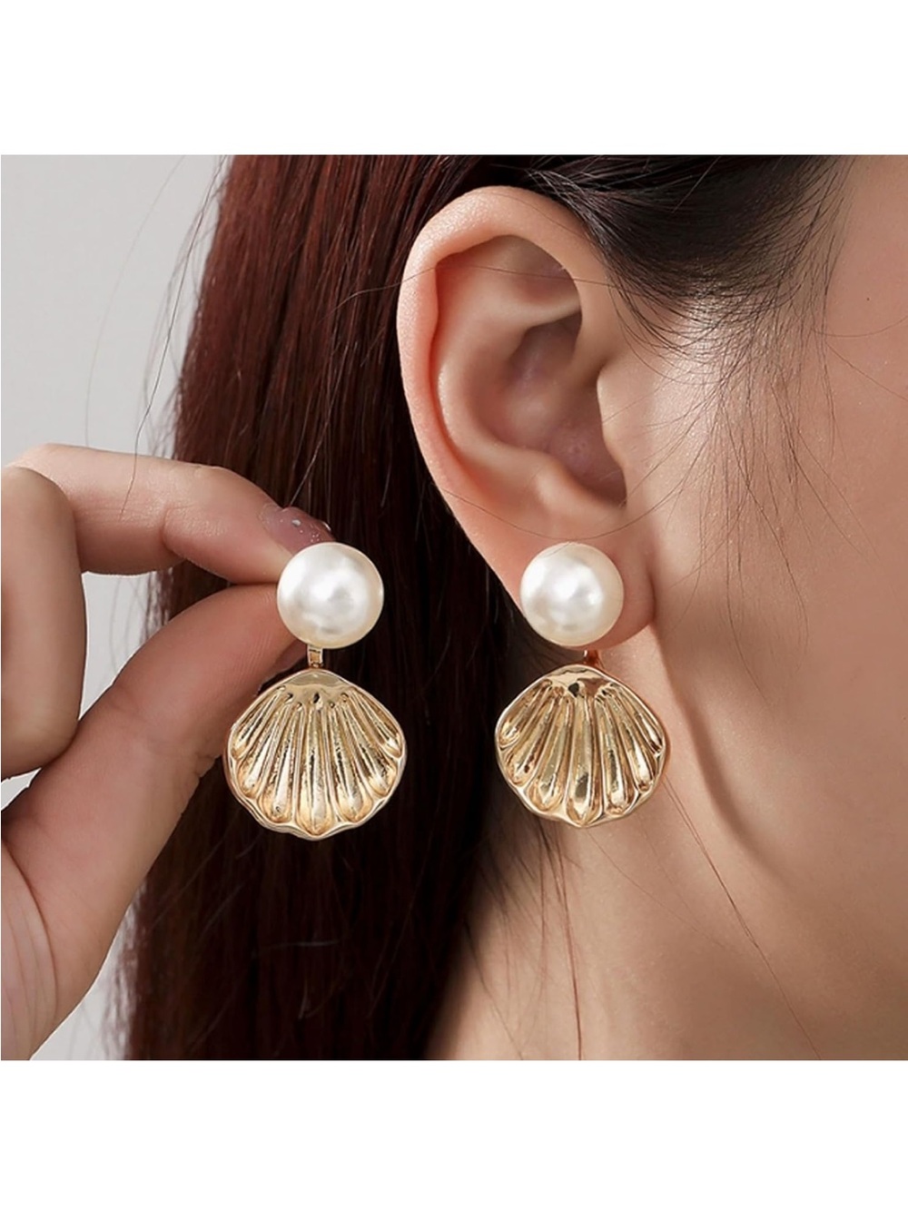 Starfish earrings for women, pearl seashell design